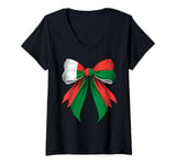 Womens Madagascar Flag Malagasy Pride Coquette Ribbon V-Neck T-Shirt