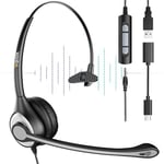 Wantek avec Microphone Casque 601F, 3,5 mm/USB/Type - C Casque Mono avec réduction du Bruit du Microphone pour Ordinateur, Ordinateur Portable, Tablette, Smartphone réunion en Ligne