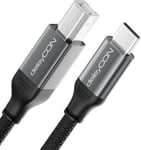 3,0M Usb C Câble D'Imprimante(Pour Imprimante,Scanner,Midi) Usb-C Vers Usb-B Câble Tressé + Connecteur Métallique Pour Epson Hp Samsung Canon Brother Iphone 16 15 Tablet Pc Macbook