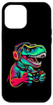 Coque pour iPhone 12 Pro Max Gaming Dinosaurs- Le T-rex joue aux jeux vidéo