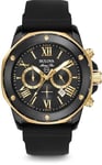 Bulova Men's Designer Chronograph Watch Rubber Strap - Water Resistant Black Gold Marine Star 98B278