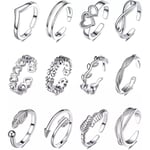 12-pack Boho Ringar / Örhängen - Justerbara silver