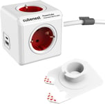 Power Cube Extended 20 W Usb Pd Socket Cube Avec Ports Usb-A Et Usb-C, Câble De 1,5 M, Schuko Type F, Multiprise, Fonction De Charge Rapide Pour De/At/Nl/Swe/Fi/Esp/Pt/Hr/Si/Hu (Rouge)