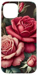 Coque pour iPhone 15 Plus Motif floral rose rouge, style botanique, roses d'amour