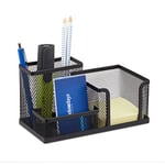 Relaxdays 10022479_46 Organiseur de Bureau stylos Porte-Cartes de Visite Bloc-Note Maille métal HxlxP: 10 x 18,5 x 9,5cm, Noir, 9,5 x 18,5 x 10 cm