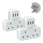 UK to US Plug Adaptor 2 Pack, USA Travel Adapter with 3 USB, TESSAN Grounded Double UK to USA Plug Adapter, American Plug Adapter from UK to US, USA, America, Mexico, Canada, Thailand, Cuba (Type B)