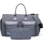 Modoker Sac à vêtements Convertible avec Trousse de Toilette, Sac de Voyage pour Hommes et Femmes, Sac de Costume Multifonction 2 en 1 Valise à Suspendre, Gris