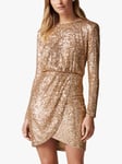 Forever New Juniper Sequin Wrap Mini Dress, Bronze Gold 16 female 97% polyester, 3% elastane