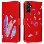 Aisenth Wallet Case for Samsung Galaxy A15 5G/A15 4G, Colorful Feather 3D Pattern PU Leather Flip Case for Girls, Protective Cover with Magnetic Closure, Stand Function, Card Slots, Red