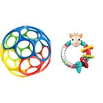 Bright Starts, Oball Classic, balle flexible et facile à manipuler, jouet d'activité sensorielle pour les enfants de tous âges & Sophie la Girafe - Hochet Bébé Bleu