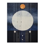 Wee Blue Coo Abstract Solar Eclipse Oil Painting Blue Orange Geometric Planetary Orbits Night Sky Extra Large XL Wall Art Poster Print