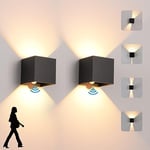 2PCS LED Applique Murale intérieur/Extérieur avec Détecteur de Mouvement,12W 3000K blanc chaud Moderne Luminaire Murale,Éclairage Murals Etanche IP65,Appliques avec Angle de Faisceau Réglable,Noir