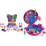 Polly Pocket GTN21 GTN21-Big Pocket World Backyard Butterfly Compact & Mini Toys, Compact Playset with 2 Micro Dolls and Accessories, Flamingo Floatie, Travel Toys and Gifts for Kids, FRY38