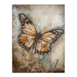 Artery8 Butterfly Dawn Vintage Aesthetic Painting Calm Golden Grunge Large Wall Art Poster Print Thick Paper 18X24 Inch