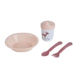 Bébé Douceur, Set Repas 4 pièces avec Assiette + Couverts + Tasse Plastique Foret Magique