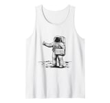 Astronaut Hitchhiking to Earth Black & White Design Tank Top