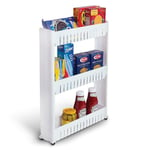 TBM Slim Slide Out Kitchen Trolley Storage Shelf Organiser Moving Wall Cabinets Tower Holder Rack on Wheels 3 Tier, Pantry Storage Rack for Narrow Spaces, White