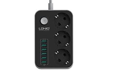 Power Strip with 3 AC sockets, 6X USB, LDNIO SE3631, 1.6m (Black)