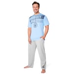 Manchester City FC Mens Pyjamas Set Nightwear T-Shirt Long Bottoms PJs Lounge Set Men Teenagers Man City Gifts for Men (Blue/Grey, M)