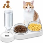 GABRIELLE Gamelles pour Chats, 3 en 1 à Stockage D'eau Automatique Bols pour Chat, Inclinable à 15° Double Gamelle Chat Surélevée, Anti-Vomissements,