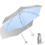 Meichoon Mini parapluie ultra léger et petit UPF 50+ protection UV 5 pliable 6 baleines poche compacte soleil et pluie coupe-vent avec étui pour homme et femme Bleu