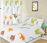 JUNIOR TODDLER DUVET COVER SET DINOSAUR WHITE ORANGE T-REX BRACHINOSAURUS GREEN