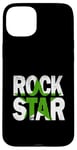 Coque pour iPhone 15 Plus Graphisme vert vieilli Green Rock Star