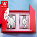 Olevs-Ensemble De Montre À Quartz De Luxe Pour Hommes Et Femmes,Montre De Couple,Miroir Losange,Étanche,Bracelet En Acier Inoxydable Solide,Amoureux,9931 - Type All White Set