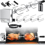 KESSER® Set de brochettes universelles en Acier Inoxydable 107 cm pour Barbecue à gaz Weber Spirit avec 4 Aiguilles à Viande, Pince à Viande, poignée et Moteur - Broche électrique 220 V - 240 V