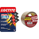 Loctite Super Glue-3 Power Gel Mini Dose, colle forte enrichie en caoutchouc, mini-dose de colle gel ultra-résistante, lot de 3 tubes 1 g & Scotch Bp977 Heavy Ruban 50m x 50 mm, Havane, 140g