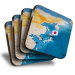 Set of 4 Square Coasters - Japan World Map Flag  #45439