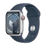 Apple Watch Series 9 GPS + Cellular 41 mm sølv aluminium urkasse med Stormblå sportsrem - M/L