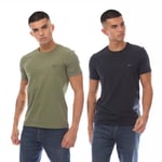 Emporio Armani Mens 2 Pack of Loungewear T-Shirts in navy green material_cotton - Size Medium