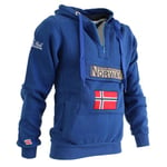 Geographical Norway GYMCLASS Men - Sweat Capuche Poche Kangourou Homme - Sweatshirt Logo Homme Pull Hood Veste - Sweat Shirt Hoody Chaud Manches Longues - Hoodie Sport Regulier (Bleu Royal S)