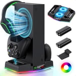 FYOUNG Cooling Stand & Charger Station for Xbox Series S, Upgrade Controller Charging Dock Accessories with 15 RGB Light, Cooler Fan System, 2X 1400mAh Rechargeable Battery, Headset Hook-Black