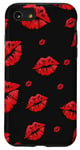 Coque pour iPhone SE (2020) / 7 / 8 Rouge à lèvres Red Kisses Cute Women sur fond noir