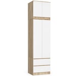 Armoire avec surmeuble Akord star Chêne Sonoma 60 cm 2 portes 2 tiroirs façade Blanche 3 étagères 60x51x234 cm