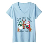 Womens Funny North Pole Book Club Hot Cocoa Bookworm Christmas Xmas V-Neck T-Shirt