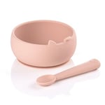 Jané Set Bol et Cuillère en Silicone, avec Ventouse, sans BPA, Compatible avec Stérilisateurs, Micro-ondes, Four, Rose