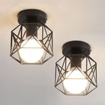 Plafonnier Industrielle en Métal Cage Carré, Lustre Abat-jour Fer Luminaire E27 60W Noir pour Salon Chambre Bar(Lot de 2,Ampoule non incluse) - Comely