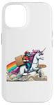 Coque pour iPhone 14 Livreur de pizza chevauchant une licorne pour garçons, filles, femmes, enfants