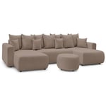 Canapé panoramique convertible Bobochic Canapé panoramique convertible coffre envy tissu bouclette avec pouf rond Panoramique Marron