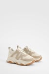 Womens Chunky Knitted Contrast Panel Trainers - White - 5, White