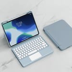 Coque Clavier Pour Ipad Air 11"" 2024 (M2),Clavier Ipad Air 5ème & 4ème Génération,Transparente Magnétique Vertical Cover & Azerty Clavier Bluetooth Sans Fil Avec Touchpad,Bleu