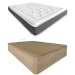 DUÉRMETE ONLINE Pack Matelas viscoélastique Bio Nature Épaisseur 24 cm + Canapé en Bois Rabattable Grande capacité Couleur, Beige (Cambria), 90 x 190