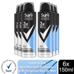 Sure Men Anti-Perspirant 96 Hours Maximum Protection Deodorant 150ml, 6 Pack