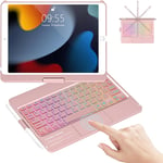 Étui Clavier Ipad 9ème Génération Avec Pavé Tactile Rotatif À 360°Et Support Pour Crayon,7 Couleurs Rétroéclairé Espagnol Ñ Bluetooth Trackpad Clavier Pour Ipad 10.2 9e/8e/7e Génération-Or(Q1537)