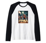 Werewolves Playing Basketball Under a Full Moon on Halloween Raglan Baseball Tee