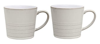 Denby - Natural Canvas Textured Coffee Mug Set of 2 - 400ml Patterned Beige White Glaze Stoneware Ceramic Tea Mug Set - Dishwasher Safe, Microwave Safe - Chip Resistant
