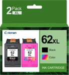 Cartouches D'Encre 62Xl Pour 62 Xl Noir Et Tricolore, Compatibles Avec Envy 5540 5541 5542 5543 5544 5545 5546 5547 5548 5640 5642 5644 7640 Officejet 200 250 5740 5742 5744 (Lot De 2)